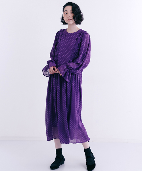 merlot plus（メルロープリュス）の「ドット柄シフォンワンピース7166（ドレス・レディース・ブラック/イエロー/パープル・FREE）」の21枚目の写真