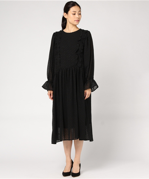 merlot plus（メルロープリュス）の「ドット柄シフォンワンピース7166（ドレス・レディース・ブラック/イエロー/パープル・FREE）」の6枚目の写真