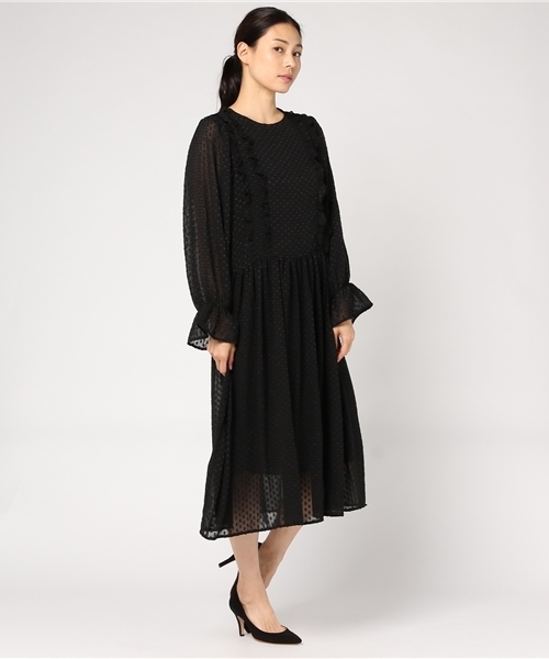 merlot plus（メルロープリュス）の「ドット柄シフォンワンピース7166（ドレス・レディース・ブラック/イエロー/パープル・FREE）」の7枚目の写真