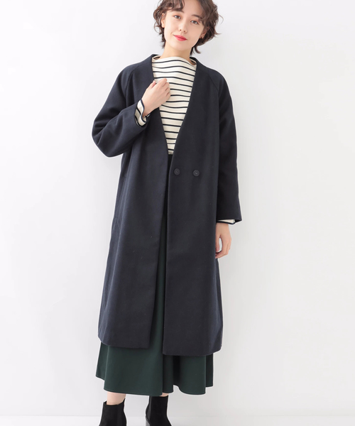 earth music&ecology（アースミュージックアンドエコロジー）の「・サイドスリットロングコート（ノーカラージャケット・レディース・ネイビー/グレー/サックスブルー/キャメル・FREE）」の14枚目の写真