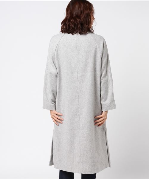 earth music&ecology（アースミュージックアンドエコロジー）の「・サイドスリットロングコート（ノーカラージャケット・レディース・ネイビー/グレー/サックスブルー/キャメル・FREE）」の11枚目の写真