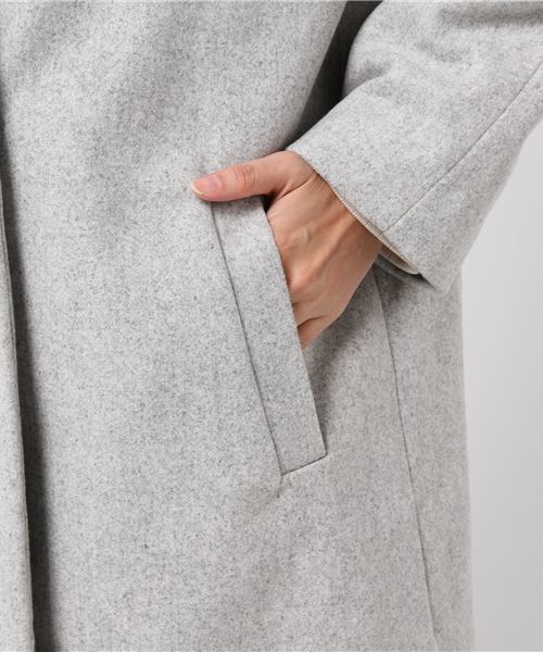 earth music&ecology（アースミュージックアンドエコロジー）の「・サイドスリットロングコート（ノーカラージャケット・レディース・ネイビー/グレー/サックスブルー/キャメル・FREE）」の13枚目の写真