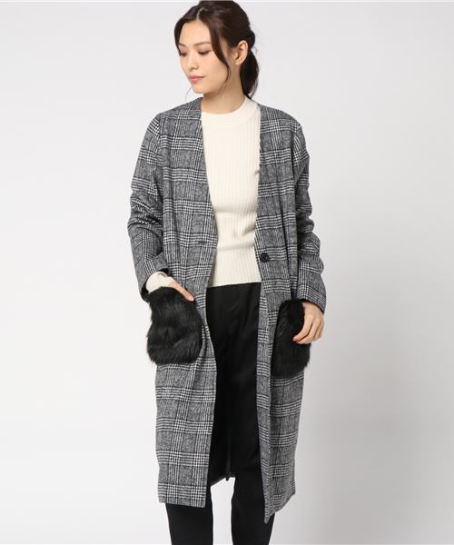 rps（アールピーエス）の「ポケットファーグレンチェックノーカラーコート（その他アウター・レディース・チャコールグレー/ブラック/ブラウン・M）」の22枚目の写真