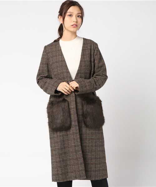 rps（アールピーエス）の「ポケットファーグレンチェックノーカラーコート（その他アウター・レディース・チャコールグレー/ブラック/ブラウン・M）」の17枚目の写真