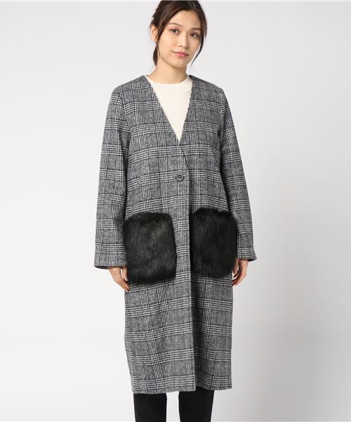 rps（アールピーエス）の「ポケットファーグレンチェックノーカラーコート（その他アウター・レディース・チャコールグレー/ブラック/ブラウン・M）」の12枚目の写真