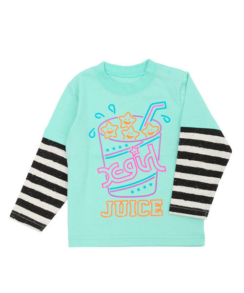 X-girl Stages(エックスガールステージス)の「L/S TEE “NEON JUICE” (4T~7T)(Tシャツ/カットソー・キッズ・ブラック/ピンク/ライトグリーン・4T/5T/6T/7T)」の3枚目の写真