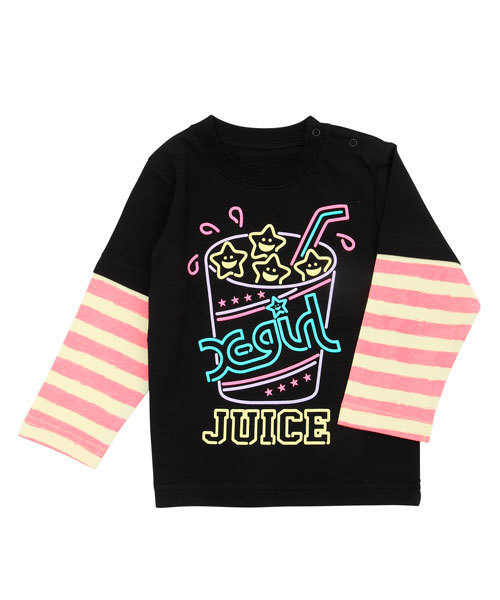 X-girl Stages(エックスガールステージス)の「L/S TEE “NEON JUICE” (4T~7T)(Tシャツ/カットソー・キッズ・ブラック/ピンク/ライトグリーン・4T/5T/6T/7T)」の2枚目の写真