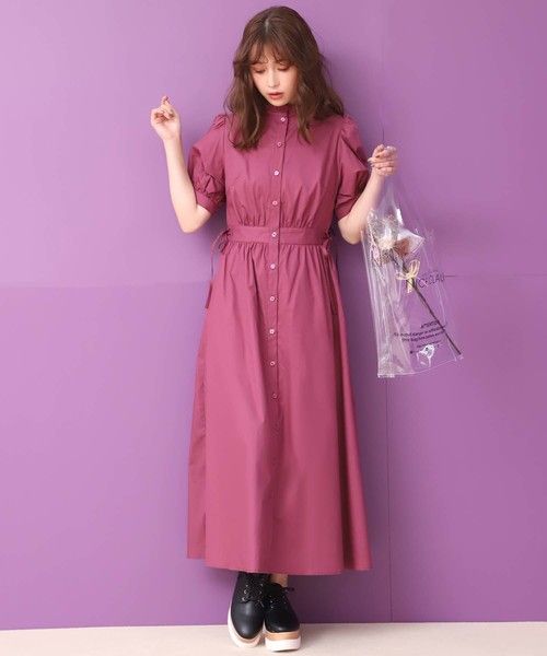 one after another NICE CLAUP（ワンアフターアナザーナイスクラップ）の「フリルスタンドカラー前あきワンピース（ワンピース・レディース・ライトブルー/ブラック/ベージュ/チェリーピンク・FREE）」の4枚目の写真