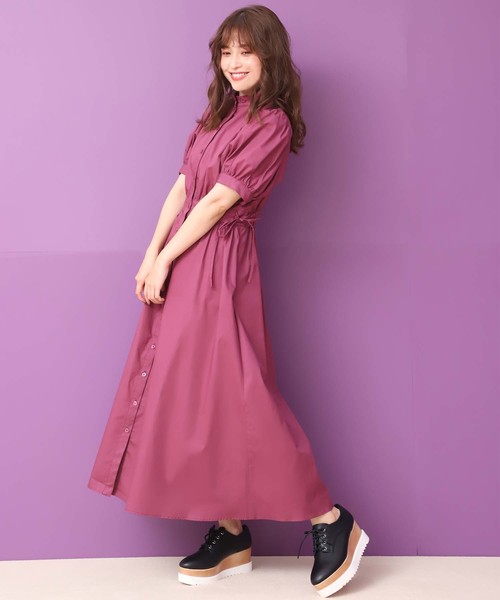 one after another NICE CLAUP（ワンアフターアナザーナイスクラップ）の「フリルスタンドカラー前あきワンピース（ワンピース・レディース・ライトブルー/ブラック/ベージュ/チェリーピンク・FREE）」の5枚目の写真