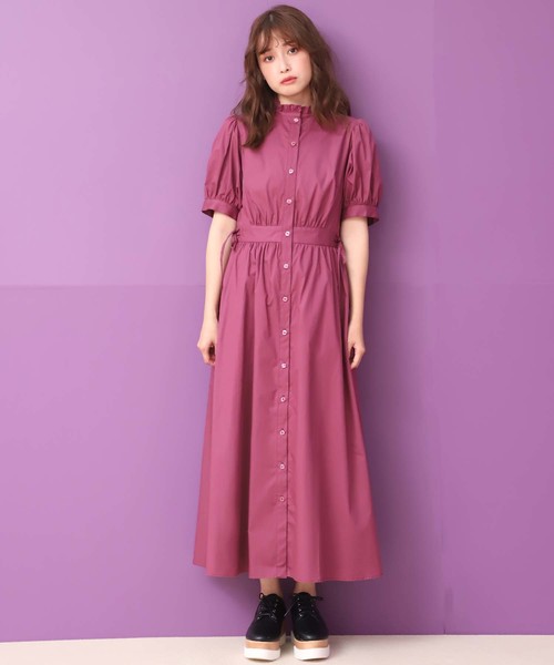 one after another NICE CLAUP（ワンアフターアナザーナイスクラップ）の「フリルスタンドカラー前あきワンピース（ワンピース・レディース・ライトブルー/ブラック/ベージュ/チェリーピンク・FREE）」の7枚目の写真