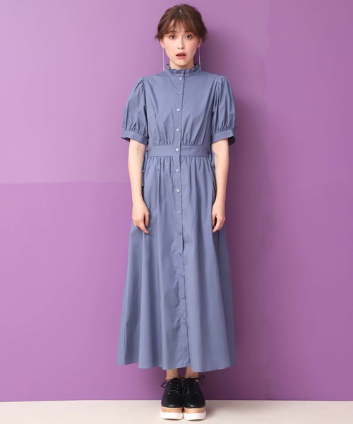 one after another NICE CLAUP（ワンアフターアナザーナイスクラップ）の「フリルスタンドカラー前あきワンピース（ワンピース・レディース・ライトブルー/ブラック/ベージュ/チェリーピンク・FREE）」の10枚目の写真