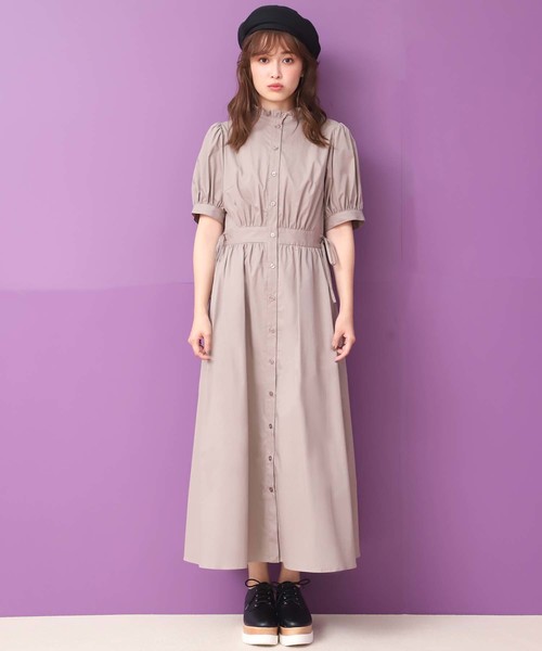 one after another NICE CLAUP（ワンアフターアナザーナイスクラップ）の「フリルスタンドカラー前あきワンピース（ワンピース・レディース・ライトブルー/ブラック/ベージュ/チェリーピンク・FREE）」の11枚目の写真