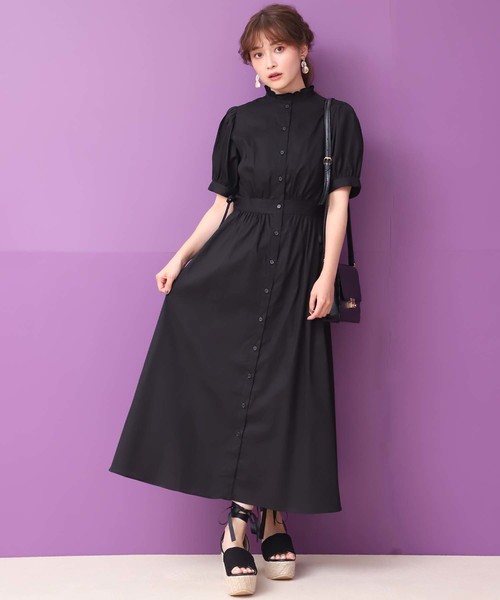 one after another NICE CLAUP（ワンアフターアナザーナイスクラップ）の「フリルスタンドカラー前あきワンピース（ワンピース・レディース・ライトブルー/ブラック/ベージュ/チェリーピンク・FREE）」の15枚目の写真