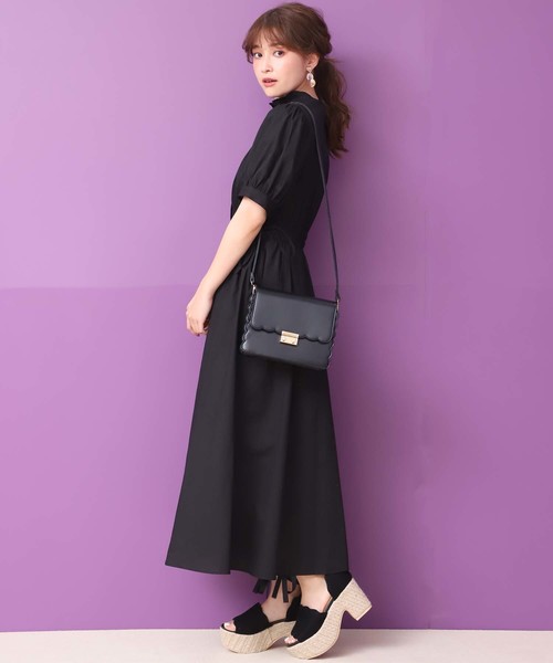 one after another NICE CLAUP（ワンアフターアナザーナイスクラップ）の「フリルスタンドカラー前あきワンピース（ワンピース・レディース・ライトブルー/ブラック/ベージュ/チェリーピンク・FREE）」の16枚目の写真