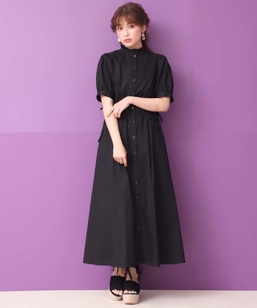 one after another NICE CLAUP（ワンアフターアナザーナイスクラップ）の「フリルスタンドカラー前あきワンピース（ワンピース・レディース・ライトブルー/ブラック/ベージュ/チェリーピンク・FREE）」の17枚目の写真