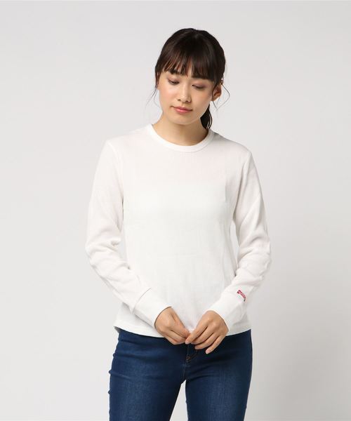 flower(フラワー)の「ヘルスニット1Pワッフルクルー2018AW(Tシャツ/カットソー・レディース・ホワイト/グレー・FREE)」の2枚目の写真