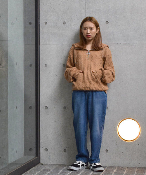 w closet（ダブルクローゼット）の「ケーブル柄ニットソーフーディ（パーカー・レディース・ベージュ/オフホワイト/スモークグレー・FREE）」の17枚目の写真