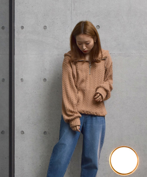 w closet（ダブルクローゼット）の「ケーブル柄ニットソーフーディ（パーカー・レディース・ベージュ/オフホワイト/スモークグレー・FREE）」の22枚目の写真