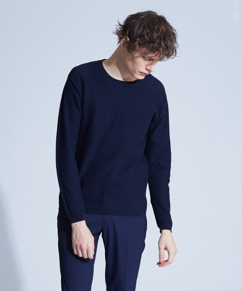 ABAHOUSE(アバハウス)の「【Recency of Mine】LINEN TOPハニカムクルーニット(ニット/セーター・メンズ・ネイビー/ブラウン/イエロー/アイボリー・44/46/48)」の3枚目の写真