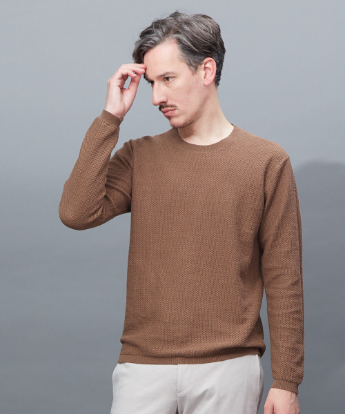 ABAHOUSE(アバハウス)の「【Recency of Mine】LINEN TOPハニカムクルーニット(ニット/セーター・メンズ・ネイビー/ブラウン/イエロー/アイボリー・44/46/48)」の1枚目の写真