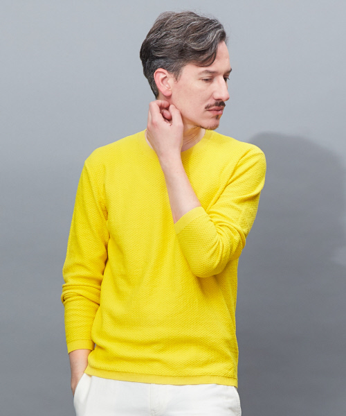 ABAHOUSE(アバハウス)の「【Recency of Mine】LINEN TOPハニカムクルーニット(ニット/セーター・メンズ・ネイビー/ブラウン/イエロー/アイボリー・44/46/48)」の4枚目の写真