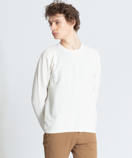 ABAHOUSE(アバハウス)の「【Recency of Mine】LINEN TOPハニカムクルーニット(ニット/セーター・メンズ・ネイビー/ブラウン/イエロー/アイボリー・44/46/48)」の2枚目の写真