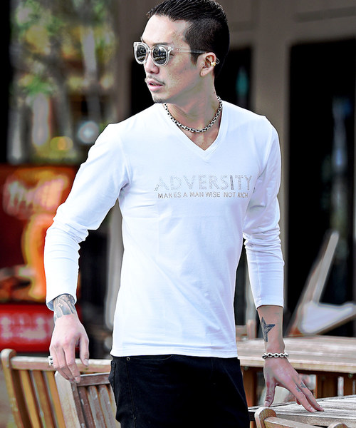 JOKER(ジョーカー)の「長袖Tシャツ/ラインストーン ADVERSITY ssc1586b(Tシャツ/カットソー・メンズ・ホワイト/ブラック・M/L/XL/XXL)」の1枚目の写真