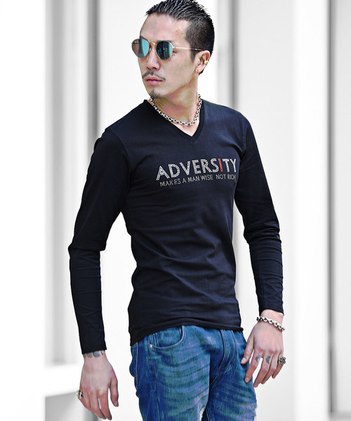 JOKER(ジョーカー)の「長袖Tシャツ/ラインストーン ADVERSITY ssc1586b(Tシャツ/カットソー・メンズ・ホワイト/ブラック・M/L/XL/XXL)」の2枚目の写真