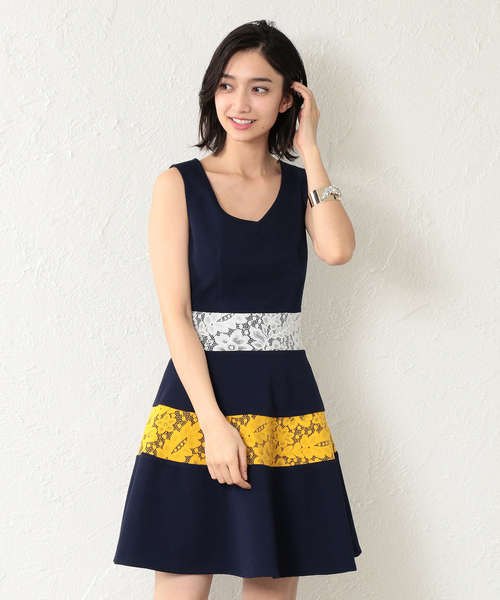 Prime ワンピース Guild Prime ギルドプライム のファッション ワンピース ドレス Guild セール ツーラインレースドレス ワンピース Guild Women