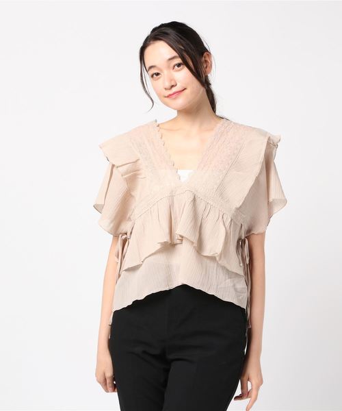 flower（フラワー）の「ラッフルレースブラウス（シャツ/ブラウス・レディース・ブラック/ベージュ/ブルー/アイボリー・FREE）」の4枚目の写真