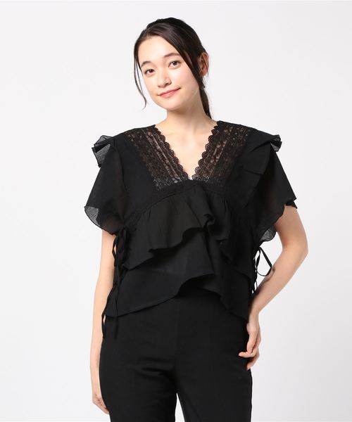 flower（フラワー）の「ラッフルレースブラウス（シャツ/ブラウス・レディース・ブラック/ベージュ/ブルー/アイボリー・FREE）」の3枚目の写真