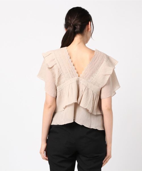 flower（フラワー）の「ラッフルレースブラウス（シャツ/ブラウス・レディース・ブラック/ベージュ/ブルー/アイボリー・FREE）」の8枚目の写真