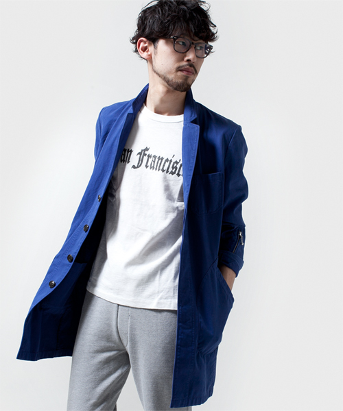 NANO universe（ナノユニバース）の「製品染ヘリンボンショップコート（ステンカラーコート・メンズ・ネイビー/オリーブ/ブルー・MEDIUM/SMALL/LARGE）」の3枚目の写真