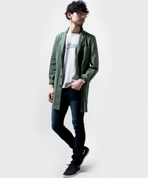 NANO universe（ナノユニバース）の「製品染ヘリンボンショップコート（ステンカラーコート・メンズ・ネイビー/オリーブ/ブルー・MEDIUM/SMALL/LARGE）」の16枚目の写真