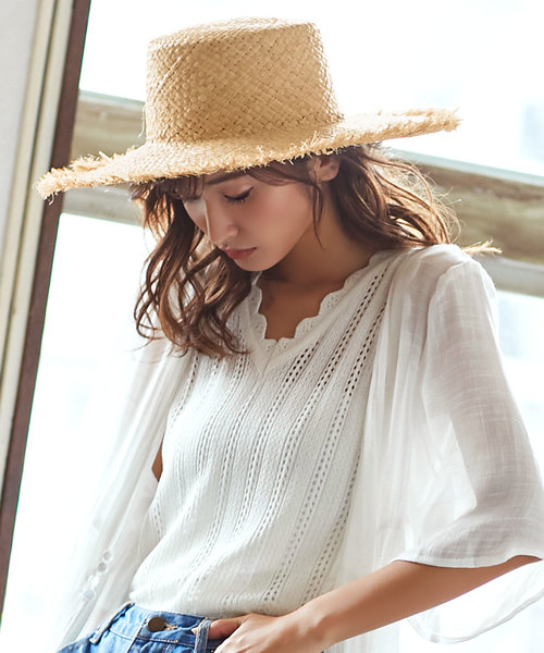 KOBE LETTUCE（コウベレタス）の「フリンジラフィアハット（ハット・レディース・ライトベージュ・FREE）」の5枚目の写真