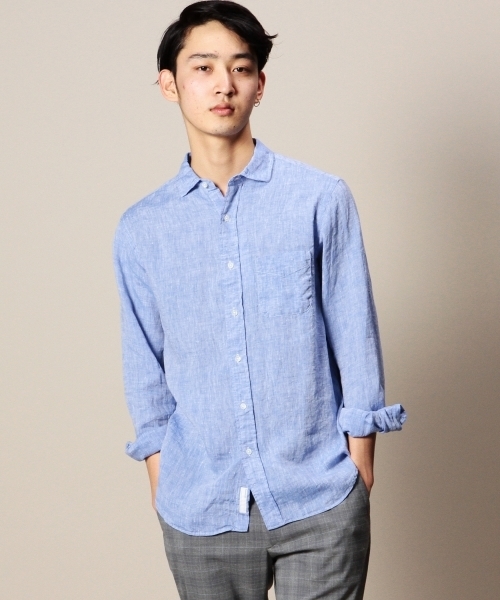 BEAUTY&YOUTH UNITED ARROWS(ビューティーアンドユースユナイテッドアローズ)の「BY リネン シャンブレー ワイドカラー シャツ(Regular)(LN)◆(シャツ/ブラウス・メンズ・ネイビー/ライトブルー/イエロー/ピンク/ホワイト/ブラック・X-SMALL/SMALL/X-LARGE/LARGE/MEDIUM)」の1枚目の写真