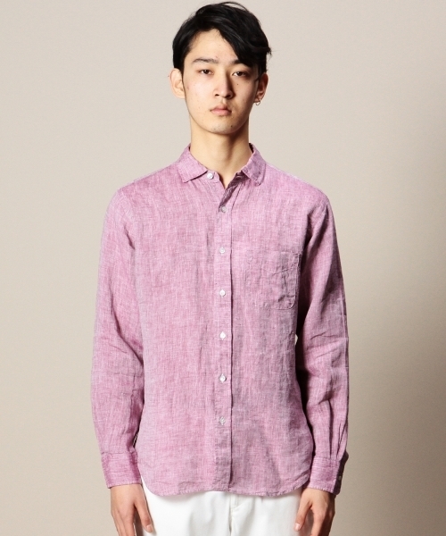 BEAUTY&YOUTH UNITED ARROWS(ビューティーアンドユースユナイテッドアローズ)の「BY リネン シャンブレー ワイドカラー シャツ(Regular)(LN)◆(シャツ/ブラウス・メンズ・ネイビー/ライトブルー/イエロー/ピンク/ホワイト/ブラック・X-SMALL/SMALL/X-LARGE/LARGE/MEDIUM)」の7枚目の写真