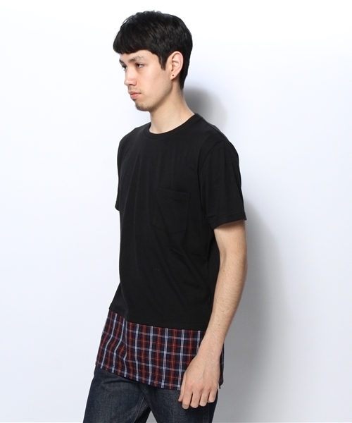 WEGO（ウィゴー）の「WEGO/チェックシャツレイヤーTシャツ（Tシャツ/カットソー・メンズ・ブラック/杢グレー・MEDIUM/LARGE）」の3枚目の写真