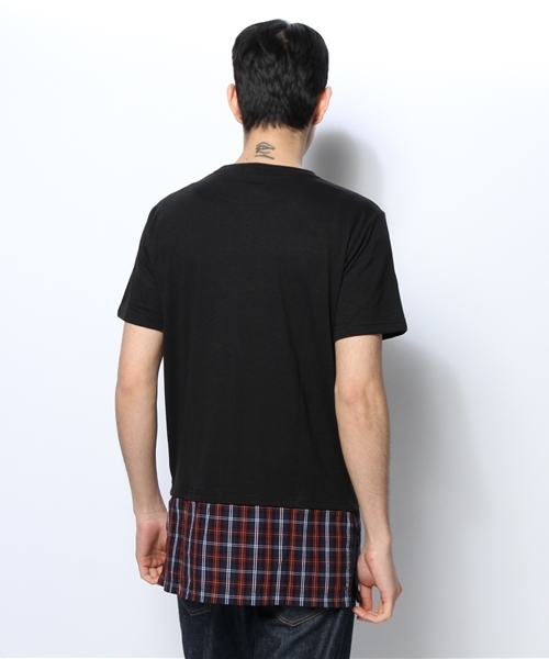 WEGO（ウィゴー）の「WEGO/チェックシャツレイヤーTシャツ（Tシャツ/カットソー・メンズ・ブラック/杢グレー・MEDIUM/LARGE）」の4枚目の写真