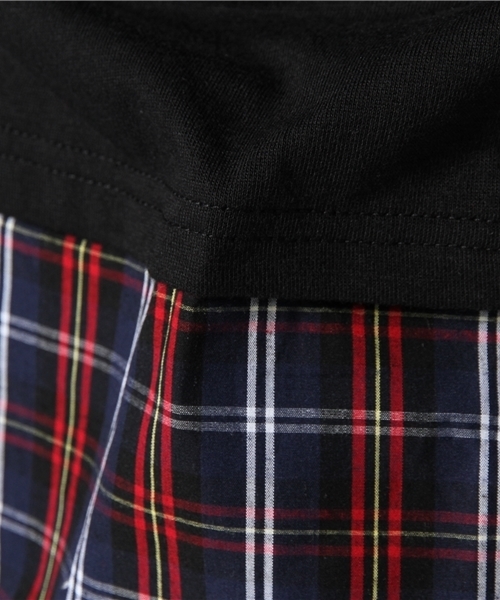 WEGO（ウィゴー）の「WEGO/チェックシャツレイヤーTシャツ（Tシャツ/カットソー・メンズ・ブラック/杢グレー・MEDIUM/LARGE）」の10枚目の写真