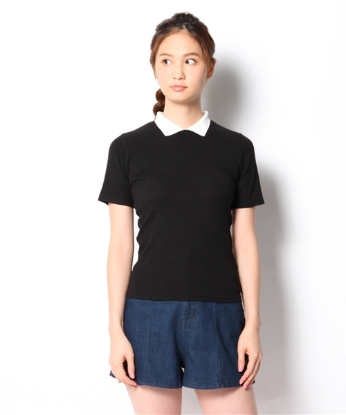 WEGO(ウィゴー)の「WEGO/襟付き5分袖Tシャツ(Tシャツ/カットソー・レディース・オフホワイト/ブラック/ネイビー/ワイン・FREE)」の9枚目の写真