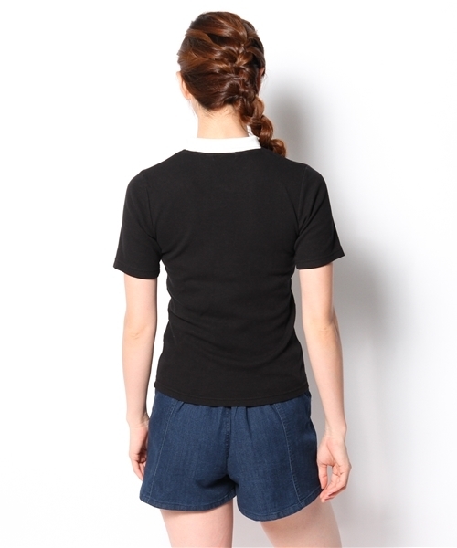 WEGO(ウィゴー)の「WEGO/襟付き5分袖Tシャツ(Tシャツ/カットソー・レディース・オフホワイト/ブラック/ネイビー/ワイン・FREE)」の11枚目の写真