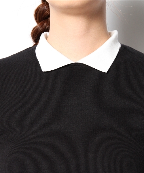 WEGO(ウィゴー)の「WEGO/襟付き5分袖Tシャツ(Tシャツ/カットソー・レディース・オフホワイト/ブラック/ネイビー/ワイン・FREE)」の12枚目の写真