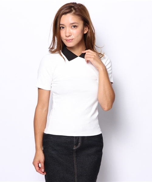 WEGO(ウィゴー)の「WEGO/襟付き5分袖Tシャツ(Tシャツ/カットソー・レディース・オフホワイト/ブラック/ネイビー/ワイン・FREE)」の5枚目の写真