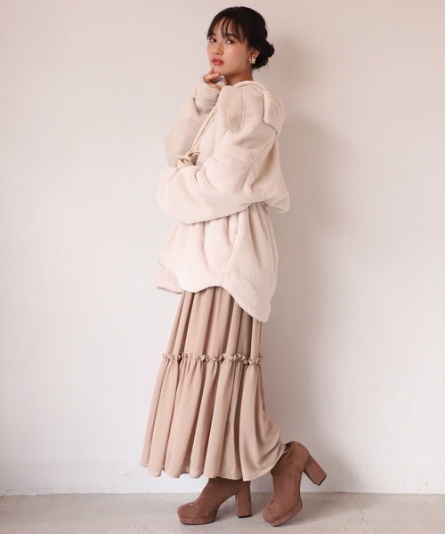 one after another NICE CLAUP（ワンアフターアナザーナイスクラップ）の「レディフリルロングワンピース（ワンピース・レディース・ベージュ/ブラウン/アイボリー・FREE）」の9枚目の写真