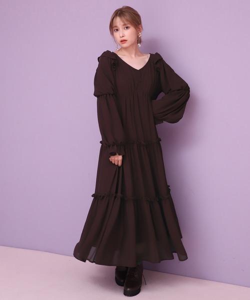 one after another NICE CLAUP（ワンアフターアナザーナイスクラップ）の「レディフリルロングワンピース（ワンピース・レディース・ベージュ/ブラウン/アイボリー・FREE）」の11枚目の写真