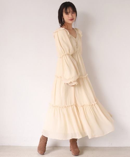 one after another NICE CLAUP（ワンアフターアナザーナイスクラップ）の「レディフリルロングワンピース（ワンピース・レディース・ベージュ/ブラウン/アイボリー・FREE）」の14枚目の写真