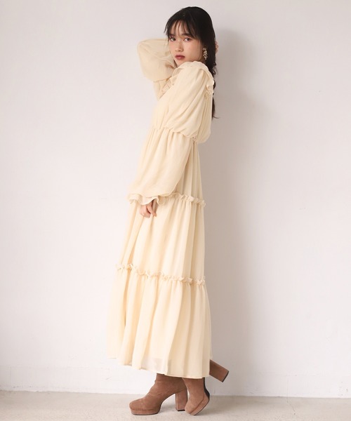 one after another NICE CLAUP（ワンアフターアナザーナイスクラップ）の「レディフリルロングワンピース（ワンピース・レディース・ベージュ/ブラウン/アイボリー・FREE）」の16枚目の写真