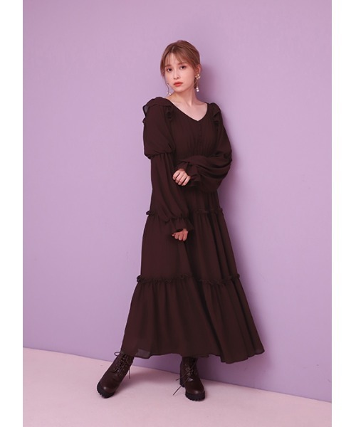 one after another NICE CLAUP（ワンアフターアナザーナイスクラップ）の「レディフリルロングワンピース（ワンピース・レディース・ベージュ/ブラウン/アイボリー・FREE）」の18枚目の写真