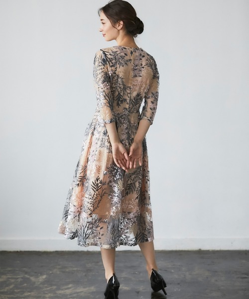 h【美品】スマイルオーキッド ワンピース レース 結婚式 パーティー 婚活 楽天市場】刺繍レース切り替えプリーツロングパーティードレス